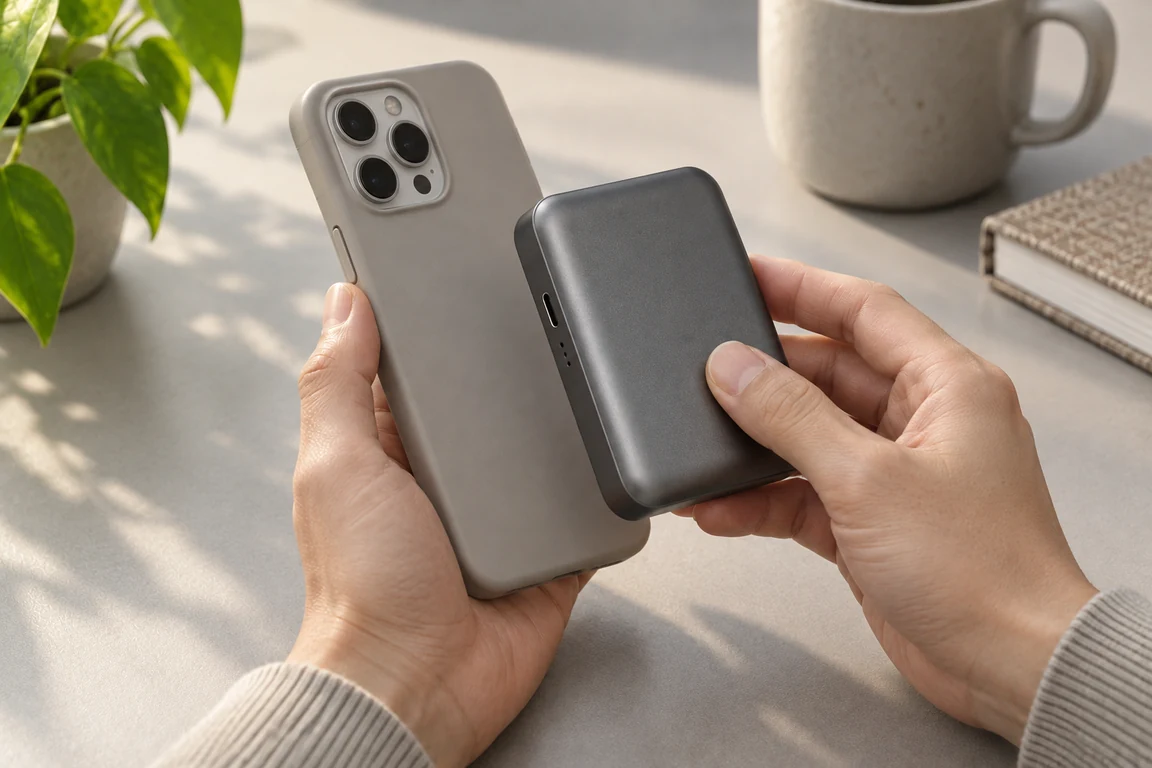 Illustrative demonstration setup with a phone and power bank.